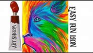 Easy Painting in acrylic of a Colorful Lion using 5 primary colors Holbein acrylic set