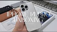 iPhone 14 Pro Silver aesthetic unboxing + accessories + camera test | ASMR 📦