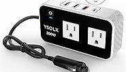YSOLX 200W Car Power Inverter, DC 12V to 110V AC Inverter, Car Charger Adapter with [20W USB-C]/USB-QC(18W)/4.8A Dual USB/Dual AC Outlet, Car Plug Adapter Outlet for Laptop/Road Trip