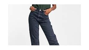 Miss Selfridge mom high waist tapered jeans in blue black | ASOS