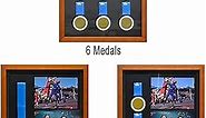 6 Medals Shadow Box Display Case, Solid Wood Sport Medal Display Frame, Medal Photo Frame, Perfect for Marathon, Runner, Awards, War Military, Race Winners Gifts (Coffee Color 13X13 inch