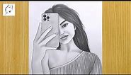 How to Draw a Girl With iphone 14 Pro Max | A Girl Selfiee Drawing | Sketch | The Crazy Sketcher