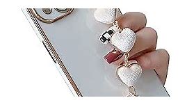 Caseative Plating Love Heart Wrist Strap Chain Bracelet Soft Compatible with iPhone Case for Women Girls (White,iPhone Xr)