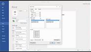 How to select paper size for printing a document in Word 2016