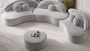 Modern Curved Sectional Modular Sofa Light Gray Velvet Upholstered 7-Seater | Homary