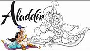 How to draw Princess Jasmine and Aladdin having a magic carpet ride