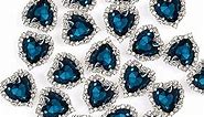 Heart Rhinestones 20pcs Sew on Rhinestones Buttons Embellishments with Diamond,14mm Heart Rhinestones Flatback,Peacock Blue