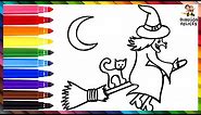 Dibuja y Colorea Una Bruja 🧙‍♀️🧹🌙😾🎃 Dibujos Para Niños