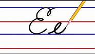 letter E, cursive handwriting practice