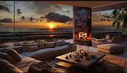 "Cozy Beach House | Relaxing Fireplace & Sound of Ocean Waves For Deep Sleep | Sunset Ambience"