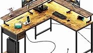 L Shaped Computer Desk with LED Lights & Power Outlets, Reversible Gaming Desk with Monitor Stand, Sturdy L Shaped Desk with Drawers Home Office Corner Desk with CPU Stand, Easy Assembly, Rustic Brown