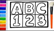 How to draw ABC and 123 for kids with colored marker - Drawing and Coloring page for children