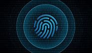 Biometric fingerprint id password security with waves. Thumbprint scan technology symbol for devices in digital background. Loop video animation.