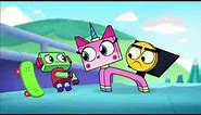 Unikitty and Master Frown kiss boy's boo-boo