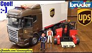 Toy TRUCKS! Bruder UPS Truck. UPS Cargo Truck Toy Unboxing. Semi-Hauler Truck Playtime