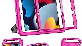 BMOUO Kids Case for iPad 9th/8th/7th Generation - iPad 10.2 2021/2020/2019 Case with Built-in Screen Protector, Durable Shockproof Handle Stand iPad 9th 8th 7th Generation Case for Kids, Rose