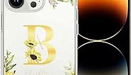 Custom Sunflower Phone Case Monogram Initial Letters Personalized Floral Phone Cover Flowers Protective Clear Case Compatible with iPhone 15 14 13 12 11 Pro Max Mini X XS XR