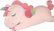 AIXINI Plush Unicorn Stuffed Animal Pillows Toy, 11.8 Inch Cute Soft Pink Unicorn Plushie Dolls with Rainbow Wings Gifts for Girls