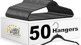 Quality Hangers 50 Pack Slim Plastic Hangers for Clothes - Heavy Duty Non-Velvet Black Hangers with 360° Swivel Chrome Hook & Non Slip Notches - Ideal for Dresses Coats Shirts Jackets & More - Black