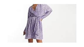 ASOS DESIGN sequin wrap mini dress with belt in lilac | ASOS