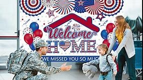 Welcome Home Decorations We Missed You Banner Backdrop, Military Army Navy Homecoming Sign Party Supplies, Large Patriotic Deployment Returning Poster Decor for Indoor Outdoor