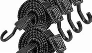 Bungee Cords with Hooks Heavy Duty, Flat Adjustable Bungee Cords with Hooks 32 Inch, Rubber Black Bungee Straps with Metal Buckle Hooks for Outdoor, Camping, Tarps, Bike Rack, Tent, Truck, 4 Pack
