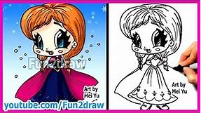 How to Draw Disney Princesses & Characters - Inspired by Frozen Anna - Fun2draw cartoon
