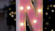 LED Letter Lights Pink Glitter Marquee Letters Light Up Alphabet Letters Sign Battery Powered for Home Party Decoration Night Bar Wedding Birthday Christmas Lamp Girls Gift - Letter N