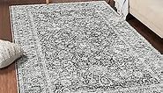 Deerly 5x7 Rug Washable Area Rugs for Living Room, Non Slip Large Rug for Bedroom Dining Room, Low-Pile Kid & Pet Friendly Distressed Carpet Print Floor Rug(Grey)