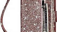iPhone 7 Wallet Case For Women,iPhone 8 Phone Case with Card Holder,Vodico Cute Glitter Sparkly Bling Leather Wallet Stand Cover Flip Folio Zipper Pocket Purse with Strap For iPhone SE 2020 (RoseGold)