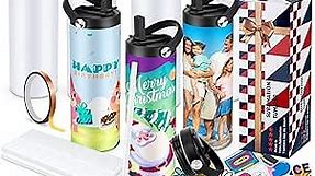 HEPFLANZE 8 Pack 20 OZ Sublimation Tumblers Skinny Straight, Sublimation Sport Water Bottles Blanks Stainless Steel Double Wall Insulated Cups Bulk with Straw Lids DIY for Gift