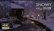 4K HDR Snowy Village River - Winter Stream - Flowing Water - Sounds for Sleeping - White Noise - 10h