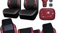 CAR PASS® Rhinestone Red Bling Car Seat Covers Leather Black & Shining Diamond Car Floor mats Carpet with Anti-Slip Nibs& Bling Car Accessories Sets Glitter Sparkly Universal fit for 95% car