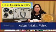 List of Costume Jewelry Marks, Designers and Values by Dr. Lori