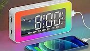 Alarm Clocks for Bedrooms, Mirror Clock with 8 RGB Atmosphere Light, Dual Alarms, 3 Alarm Modes, Snooze, Sleep Aid, Timer, USB Charger, Bedside Digital Alarm Clock for Kids, Adults, Heavy Sleepers