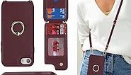 Lipvina for iPhone 7 Plus / 8 Plus Case with Card Holder and Strap for Women,Crossbody Lanyard,Kickstand Ring Stand,Snap Clasp,RFID Blocking,Phone Wallet Cases 5.5 inch(Wine Red)