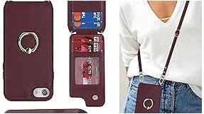 Lipvina for iPhone 7 Plus / 8 Plus Case with Card Holder and Strap for Women,Crossbody Lanyard,Kickstand Ring Stand,Snap Clasp,RFID Blocking,Phone Wallet Cases 5.5 inch(Wine Red)