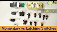 What is the difference between a momentary switch and a latching switch?