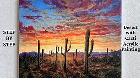 Desert with Cacti STEP by STEP Acrylic Painting (ColorByFeliks)