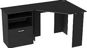 HOMCOM Computer Desk with Printer Cabinet, L-Shaped Corner Desk with Storage, Study PC Workstation for Home Office, Black