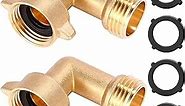 Sanpaint 2 Pack Garden Hose Elbow Connector 90 Degree Brass Hose Elbow, 3/4" Heavy Duty Hose Adapter with 4 O-rings Brass Garden Hose Elbow Solid Brass Adapter