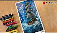 Oil Pastel Art | Drawing a Ship in a Stormy Night Sea - STEP by STEP