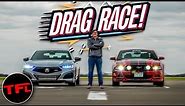 Ford Mustang GT vs Acura TLX Type S Drag Race & Roll Race!