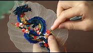 Blue Dragon Embroidery on Bodhi Leaves