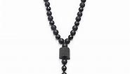 Black Tourmaline Stone Beads Necklace - GENASTO Natural Rough Tourmaline Necklace with Black Onyx Crystal Stone Mala Beads Necklace for Healing Prayer and Reiki Energy