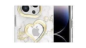 VENA vLove Marble Case Compatible with Apple iPhone 14 Pro (6.1"-inch), Heart Shape (Magsafe Compatible) Dual Layer Slim Hybrid Bumper Case Cover - White/Gold Accent