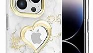 VENA vLove Marble Case Compatible with Apple iPhone 14 Pro (6.1"-inch), Heart Shape (Magsafe Compatible) Dual Layer Slim Hybrid Bumper Case Cover - White/Gold Accent