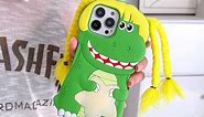 Compatible with iPhone 14 Pro Cute Phone Cases Cartoon Dinosaur Funny DIY Braids Soft Rubber Shockproof Girls Women Kids Case for iPhone 14 Pro 6.1inch
