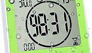 Timer Waterproof for Shower, Bathroom Wall Clock Battery Operated with Suction, Large Countdown Visual Timer for Kids, Digital Outdoor Hanging Clock with Temperature and Humidity Display (Green)