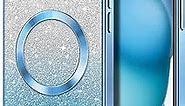 Hython for iPhone 15 Plus Case Clear Magnetic Glitter Phone Cases [Compatible with MagSafe] Full Camera Lens Protector Gradient Sparkle Luxury Plating Shockproof Protective Cover Women, Light Blue